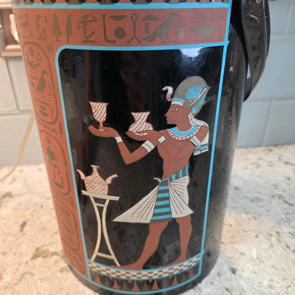 Vintage Georges Briard Egyptian Revival Ice Bucket Blk Hieroglyphics MCM Barware